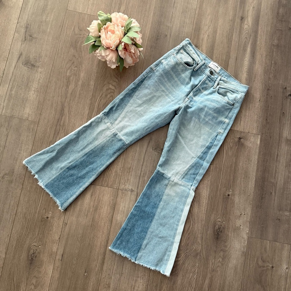 New Frame Le Panel Cropped Flare Hurley Denim Jeans - Picture 4 of 10